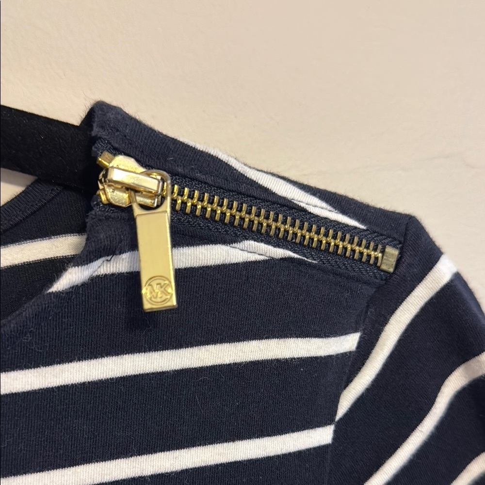 Michael Kors Navy and White Striped T shirt with Gold zipper details - Picture 3 of 7